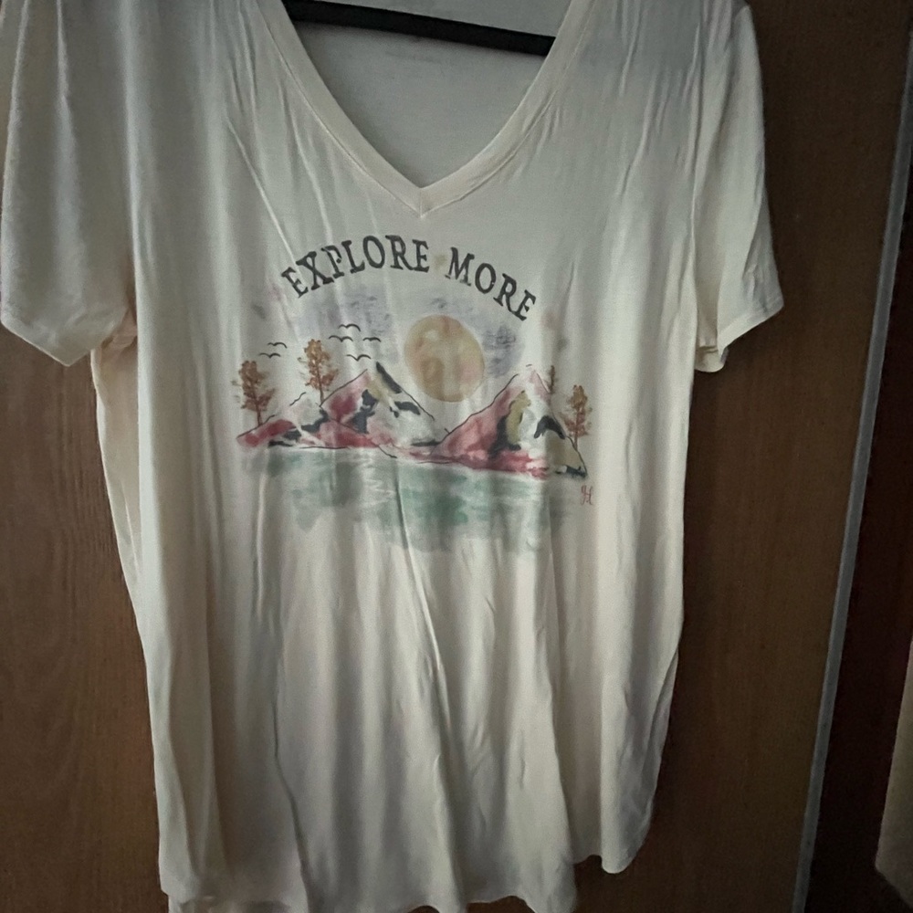 Grace & Lace Cream Explore More V-Neck Tee